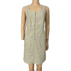 Michael Michael Kors Linen Sheath Dress Zip Front Sleeveless